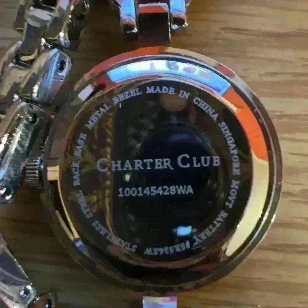 Charter Club Stainless Steel Clear Crystal Floral Band Watch New